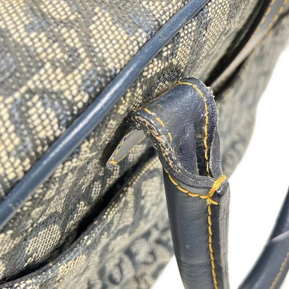 Auth DIOR/ChristianDior Double Saddle Bag - Navy Cream Jacquard Leather Handbag - Picture 13 of 15